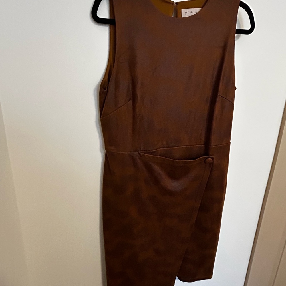 Philosophy Faux Suede Brown Sleveless Wrap Dress
